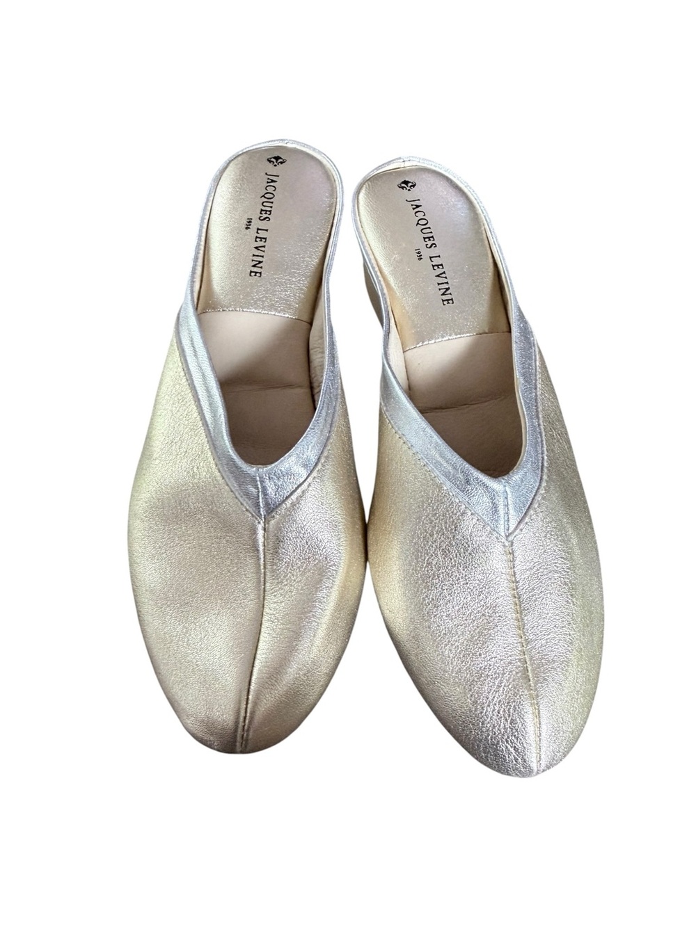 Jacques Levine Metallic Gold Leather Mule Slippers Size 7 70s Vintage Vibes